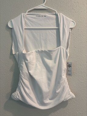 Abercrombie & Fitch White Square-Neck Tank with Ruched Sides